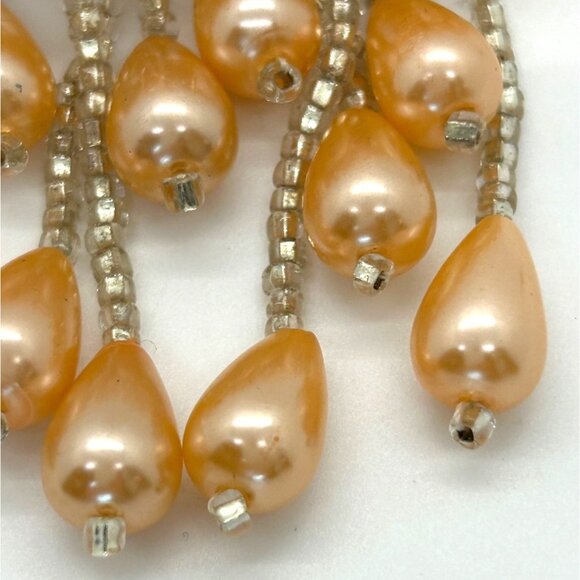 Vintage Hair Barrette Faux Pearl Apricot Peach Pastel Orange Bridal Formal Prom - Picture 5 of 13